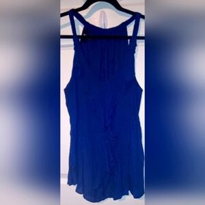 IZ Byer Brand-Sleeveless Ruffle Front-Gauze VNeck TankTop Blouse-Size L-NavyBlue